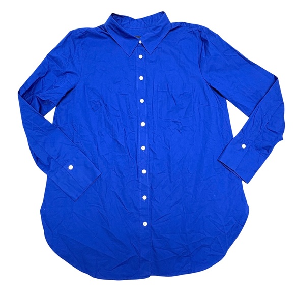 blouse TALBOTS M/L Yves Klein blue cotton button up collar long tunic - Picture 4 of 8